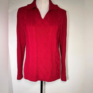 Appleseed’s, MP, cable knit collar V-neck, long sleeve 100% cotton sweater